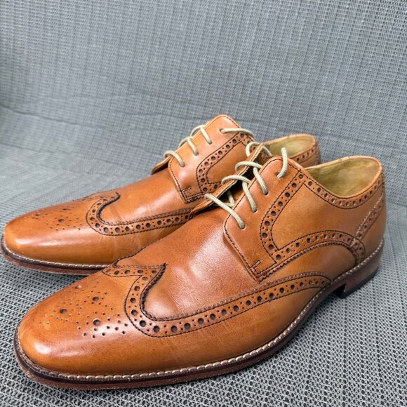 Cole Haan Mens Size 10M Tan Giraldo Wingtip Leather Oxford Shoes Brogue Detail - Picture 3 of 10